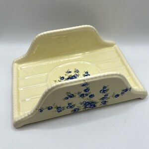 VTG Athena California Ceramic Pottery Vanity Jewelry Trinket Tray Blue Flowers
